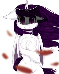 Size: 2082x2628 | Tagged: safe, alternate version, artist:_kessa_, oc, oc only, oc:shady nite, alicorn, vampire, semi-anthro, accessory, arm hooves, chest fluff, crown, female, floppy ears, high res, jewelry, multiple variants, regalia, ring, simple background, solo, transparent background, veil, wind