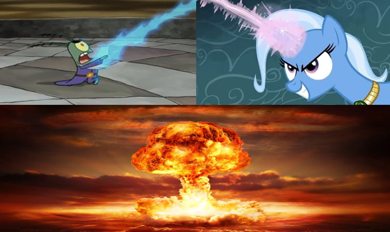 2340270 Safe Edit Trixie Magic Duel Atomic Bomb Meme Nuclear Weapon Sheldon J Plankton Spongebob Squarepants Weapon Derpibooru