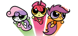 Size: 700x330 | Tagged: safe, artist:irontwistfim, apple bloom, scootaloo, sweetie belle, crossover, cute, cutie mark crusaders, female, powerpuffified, simple background, the powerpuff girls, transparent background
