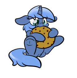 Size: 2160x2170 | Tagged: dead source, safe, artist:php142, part of a set, oc, oc only, oc:double colon, pony, unicorn, chocolate chip cookie, commission, cookie, female, food, giant cookie, high res, nom, simple background, solo, transparent background, underhoof, ych result