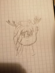 Size: 1024x1366 | Tagged: safe, artist:deathmetalweavile201, oc, oc only, pony, antlers, bust, graph paper, grayscale, monochrome, portrait, solo, traditional art