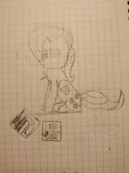 Size: 1024x1366 | Tagged: safe, artist:deathmetalweavile201, fluttershy, pegasus, pony, g4, female, graph paper, grayscale, looking down, monochrome, sitting, solo, traditional art