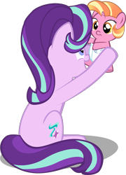 Size: 6531x9079 | Tagged: safe, artist:ace play, luster dawn, starlight glimmer, pony, unicorn, g4, absurd resolution, baby, baby luster dawn, baby pony, cute, diaper, duo, female, holding a pony, simple background, transparent background, vector