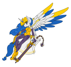 Size: 1607x1508 | Tagged: safe, artist:midnightfire1222, oc, oc only, oc:deltra, alicorn, anthro, crossover, disney, flat colors, full body, keyblade, kingdom hearts, request, simple background, solo, transparent background