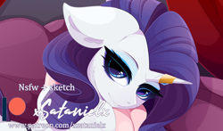 Size: 3058x1799 | Tagged: safe, artist:xsatanielx, rarity, pony, g4, bedroom eyes, horn, horn ring, patreon, patreon logo, patreon preview