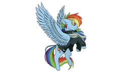 Size: 2920x1668 | Tagged: safe, artist:tillie-tmb, rainbow dash, pegasus, pony, g4, clothes, ear piercing, earring, female, jacket, jewelry, mare, piercing, scarf, simple background, solo, spread wings, white background, wings
