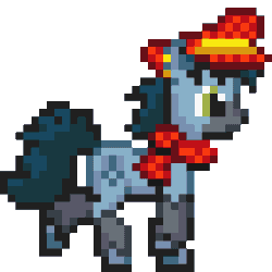 Size: 280x280 | Tagged: safe, artist:kelvin shadewing, oc, oc only, oc:mad munchkin, pony, shetland pony, animated, clothes, hat, pixel art, scarf, simple background, solo, sprite, transparent background, trotting