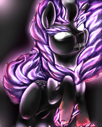 Size: 1600x2000 | Tagged: safe, artist:com3tfire, kirin, nirik, angry, ears up, eyes open, fangs, glowing, glowing eyes, low angle, raised hoof, solo, teeth, three quarter view, white eyes