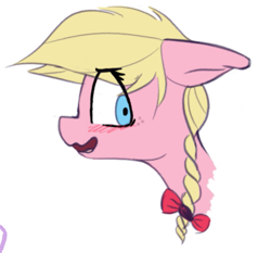 Size: 917x855 | Tagged: safe, artist:pinkberry, oc, oc only, oc:caramel pop, pegasus, pony, blushing, bow, braid, colored sketch, drawpile, female, freckles, mare, sketch, solo