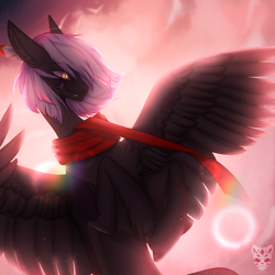Size: 4000x4000 | Tagged: safe, artist:lastaimin, oc, oc only, oc:cloudy night, pegasus, pony, absurd resolution, clothes, female, lens flare, mare, scarf, solo