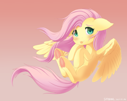 Size: 1500x1200 | Tagged: safe, artist:symbianl, fluttershy, pegasus, pony, g4, :p, blushing, colored underhoof, cute, female, floppy ears, frog (hoof), heart, hoof heart, looking at you, mare, missing cutie mark, shyabetes, solo, spread wings, stray strand, three quarter view, tongue out, underhoof, wings