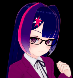 Size: 587x624 | Tagged: safe, artist:forestar, twilight sparkle, human, g4, 3d, anime, clothes, female, glasses, hairpin, humanized, koikatsu, uniform