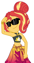 Size: 1024x1887 | Tagged: safe, artist:emeraldblast63, artist:niban-destikim, sunset shimmer, human, equestria girls, g4, belly button, clothes, female, sarong, show accurate, simple background, sleeveless, solo, sunglasses, swimsuit, transparent background, vector
