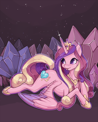Size: 800x989 | Tagged: safe, artist:misukitty, princess cadance, alicorn, pony, g4, :p, crystal, cute, cutedance, female, mare, prone, solo, tongue out