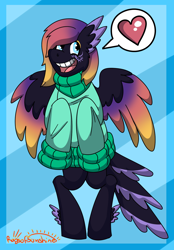 Size: 1024x1474 | Tagged: safe, artist:raysofsunshine, part of a set, oc, oc only, oc:blooming lotus, pegasus, pony, clothes, commission, heart, solo, sweater, ych result