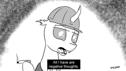 Size: 1200x675 | Tagged: safe, artist:pony-berserker, oc, oc:berzie, pony, pony-berserker's twitter sketches, arthur fleck, caption, cigarette, crosshatch, halftone, joker (2019), monochrome, reference, signature