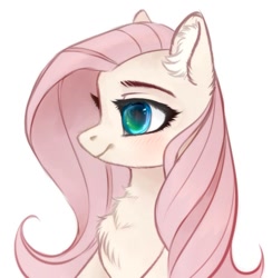 Size: 918x942 | Tagged: safe, artist:vird-gi, fluttershy, pegasus, pony, g4, blushing, bust, chest fluff, cute, ear fluff, female, mare, profile, shyabetes, simple background, solo, white background