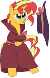 Size: 2048x3184 | Tagged: safe, artist:hubfanlover678, sunset shimmer, pony, unicorn, g4, clothes, fedora, female, hat, high res, solo, trenchcoat