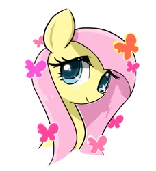 Size: 741x814 | Tagged: safe, artist:tomizawa96, fluttershy, butterfly, pegasus, pony, bust, colored pupils, cute, female, looking at you, mare, portrait, shyabetes, simple background, solo, white background