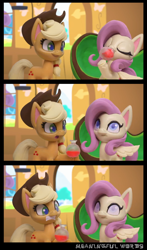 Size: 640x1091 | Tagged: safe, edit, edited screencap, editor:niklaykin, screencap, applejack, fluttershy, earth pony, pegasus, pony, fluttershy's hiccups, g4.5, my little pony: stop motion short, bottle, comic, dead eyes, female, fluttershy's cottage, gritted teeth, hooves, mare, open mouth, potion, screencap comic, smiling, spread wings, stop motion, tabun игробредации, wings