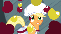 Size: 1920x1080 | Tagged: safe, screencap, applejack, earth pony, pony, g4, the last roundup, cherry, female, food, mare, solo
