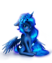 Size: 900x1100 | Tagged: safe, artist:ashleycl, princess luna, alicorn, butterfly, pony, g4, alternate hairstyle, cute, female, floppy ears, hair accessory, heart eyes, looking at you, lunabetes, mare, simple background, sitting, solo, white background, wingding eyes