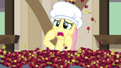 Size: 1920x1080 | Tagged: safe, screencap, fluttershy, pegasus, pony, g4, the last roundup, cherry, female, food, mare, solo
