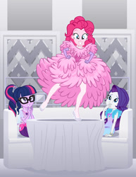 Size: 900x1168 | Tagged: safe, artist:sapphiregamgee, pinkie pie, rarity, sci-twi, twilight sparkle, equestria girls, g4, clothes, dancing, dress, ear piercing, earring, fashion, female, glasses, jewelry, piercing, show accurate, tap dancing, the great muppet caper, the muppets
