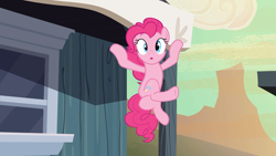 Size: 1920x1080 | Tagged: safe, screencap, pinkie pie, earth pony, pony, g4, season 2, the last roundup, female, in which pinkie pie forgets how to gravity, mare, pinkie being pinkie, pinkie physics, solo