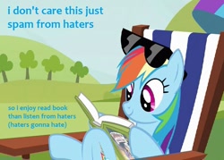 Size: 693x496 | Tagged: safe, edit, edited screencap, screencap, rainbow dash, g4, too many pinkie pies, book, cute, engrish, palindrome get, reading, wrong aspect ratio