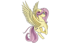 Size: 2920x1668 | Tagged: safe, artist:tillie-tmb, fluttershy, pegasus, pony, g4, alternate hairstyle, bandage, ear piercing, earring, female, jewelry, mare, piercing, profile, simple background, solo, spread wings, white background, wings