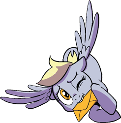 Size: 618x627 | Tagged: safe, artist:pencils, edit, idw, derpy hooves, pony, g4, cropped, female, flying, letter, mouth hold, simple background, solo, transparent background