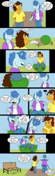 Size: 402x1280 | Tagged: safe, artist:beowulf100, cheese sandwich, party favor, earth pony, unicorn, anthro, plantigrade anthro, g4, balloon, balloon fetish, balloon popping, bench, clothes, comic, commission, digital art, eyes closed, fetish, horn, male, party balloon, popping, shoes, speech bubble, tail, text, that pony sure does love balloons