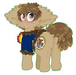 Size: 897x889 | Tagged: safe, artist:vanillaswirl6, oc, oc only, oc:illinois, pony, vanillaswirl6's state ponies, blushing, butt, clothes, ear fluff, fluffy, looking back, male, plot, simple background, solo, transparent background, vest