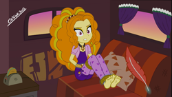 Size: 1281x720 | Tagged: safe, artist:cesar3o0, adagio dazzle, equestria girls, g4, arm behind back, barefoot, bondage, feather, feet, female, fetish, food, foot fetish, imminent tickles, jewelry, magic, pendant, rope, rope bondage, sexy, show accurate, soles, taco, telekinesis, this will end in laughs, this will end in tickles, tied up, toaster, toes
