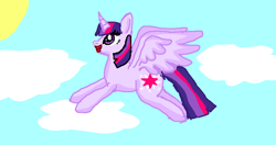 Size: 926x490 | Tagged: artist needed, safe, twilight sparkle, alicorn, pony, g4, cloud, cute, female, flying, solo, sun, twilight sparkle (alicorn)