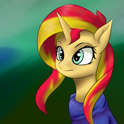 Size: 2362x2362 | Tagged: safe, artist:guatergau5, sunset shimmer, pony, unicorn, g4, bust, clothes, female, high res, mare, portrait, solo