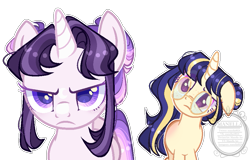 Size: 915x584 | Tagged: safe, artist:manella-art, oc, oc only, oc:aurora twilightshine, oc:sunny moonlight, pony, unicorn, base used, duo, female, floppy ears, glasses, half-siblings, magical lesbian spawn, mare, offspring, parent:flash sentry, parent:rainbow dash, parent:twilight sparkle, parents:flashlight, parents:twidash, siblings, simple background, sisters, transparent background