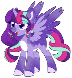 Size: 1012x1089 | Tagged: safe, artist:sunriseauburn, artist:unicorn-mutual, oc, oc only, oc:andromeda, alicorn, pony, base used, female, magical lesbian spawn, mare, offspring, parent:starlight glimmer, parent:twilight sparkle, parents:twistarlight, simple background, solo, transparent background, two toned wings, wings