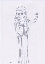 Size: 2065x2904 | Tagged: safe, artist:hanaatori, fluttershy, human, g4, clothes, dress, female, gala dress, high res, humanized, monochrome, pencil drawing, solo, traditional art