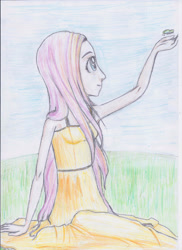 Size: 2089x2871 | Tagged: safe, artist:hanaatori, fluttershy, butterfly, human, g4, armpits, female, high res, humanized, solo, traditional art