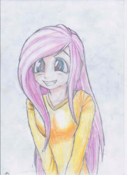 Size: 2091x2867 | Tagged: safe, artist:hanaatori, fluttershy, human, g4, female, fluttersquee, high res, humanized, solo, traditional art