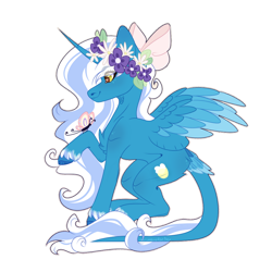Size: 894x894 | Tagged: safe, artist:insomniacartbee, oc, oc:fleurbelle, alicorn, butterfly, pony, alicorn oc, bow, chest fluff, female, flower, flower in hair, hair bow, heart eyes, horn, mare, simple background, transparent background, wingding eyes, wings, yellow eyes