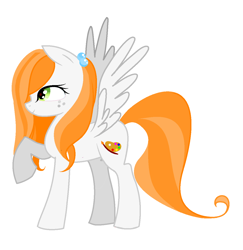 Size: 1168x1204 | Tagged: safe, artist:agdistis, oc, oc only, oc:ginger peach, pegasus, pony, drawthread, green eyes, orange hair, pegasus oc, simple background, solo, wings