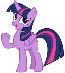 Size: 6036x6800 | Tagged: safe, artist:andoanimalia, twilight sparkle, alicorn, pony, a flurry of emotions, g4, female, folded wings, mare, open mouth, raised eyebrow, raised hoof, simple background, smiling, solo, transparent background, twilight sparkle (alicorn), unsure, vector