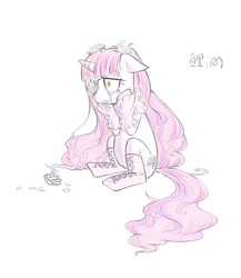 Size: 537x618 | Tagged: safe, artist:yuli, pony, unicorn, crying, kirakishou, pixiv, ponified, rozen maiden, shrunken pupils, simple background, solo, white background