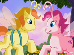 Size: 720x540 | Tagged: safe, screencap, tra-la-la, zipzee, breezie, g3, the runaway rainbow, female, looking at each other