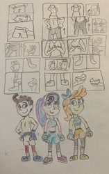 Size: 2000x3189 | Tagged: safe, artist:13mcjunkinm, pound cake, princess flurry heart, pumpkin cake, equestria girls, g4, alternate hairstyle, bow, boxing bra, boxing shoes, boxing shorts, boxing trunks, cake twins, clothes, comic, dressing up, equestria girls-ified, exeron fighters, exeron gloves, exeron outfit, female, fingerless gloves, gloves, hair bow, high res, leggings, male, martial arts kids, martial arts kids outfits, midriff, mma gloves, older, older flurry heart, older pound cake, older pumpkin cake, ponytail, preteen, shoes, shorts, siblings, sneakers, socks, sports bra, sports outfit, sports shoes, sports shorts, traditional art, twins