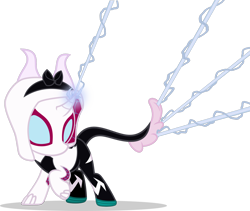 Size: 1280x1079 | Tagged: safe, artist:mlp-trailgrazer, oc, oc only, oc:kanna, pony, clothes, cosplay, costume, female, filly, simple background, solo, spider-gwen, transparent background