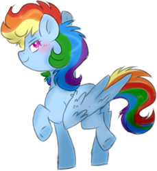 Size: 525x574 | Tagged: artist needed, source needed, safe, artist:honneymoonmlp, rainbow dash, pegasus, pony, blushing, cute, dashabetes, female, mare, no plot for you, simple background, solo, white background